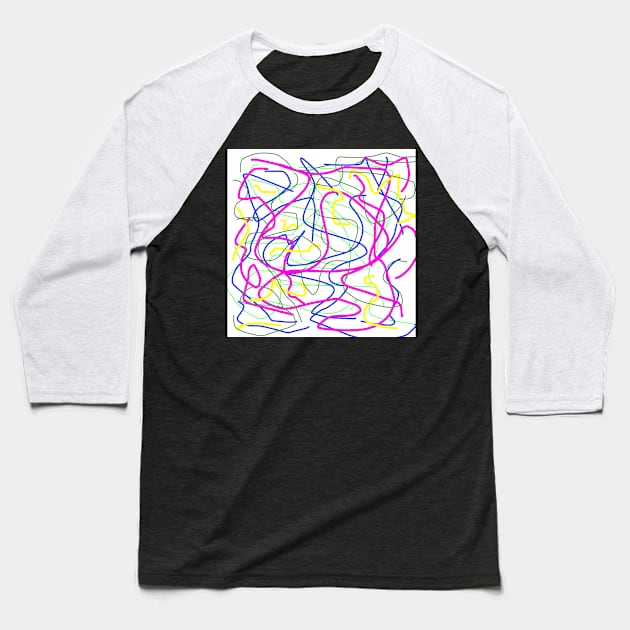Random colorful lines in greens purple blue and yellow Baseball T-Shirt by Ali Cat Originals